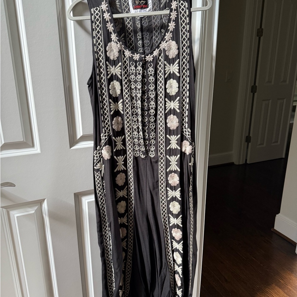 Johnny Was Black and White Embroidered Jumpsuit